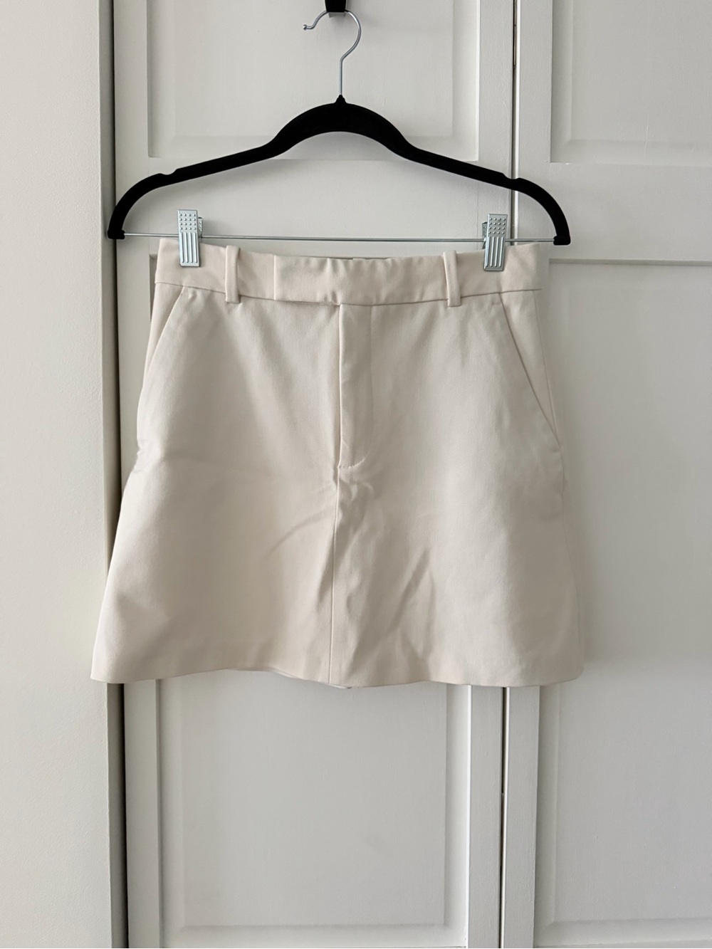 Zara Cream High Waisted A Line Mini Skirt Structured Tailored Minimalist S